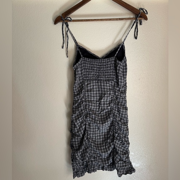 Hollister Plaid Ruched Tie Strap Mini Dress Black White Check Size Small - Picture 6 of 11
